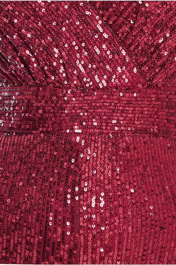 Goddiva Stripe Sequin Jumpsuit - Wine By Goddiva