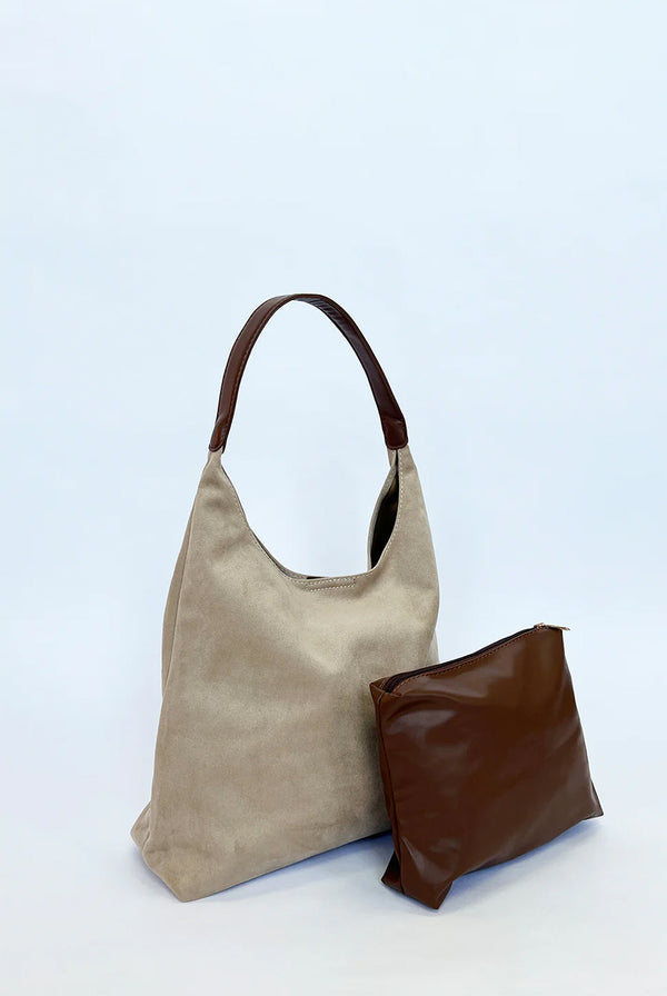 Goddiva Suede Hobo Shoulder Bag In Beige By SVNX