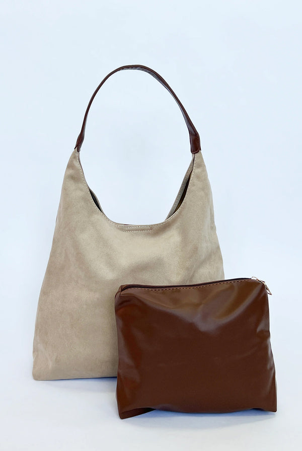 Goddiva Suede Hobo Shoulder Bag In Beige By SVNX