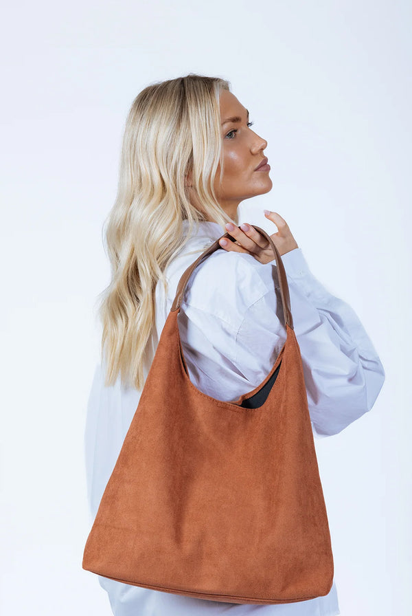 Goddiva Suede Hobo Shoulder Bag In Tan By SVNX