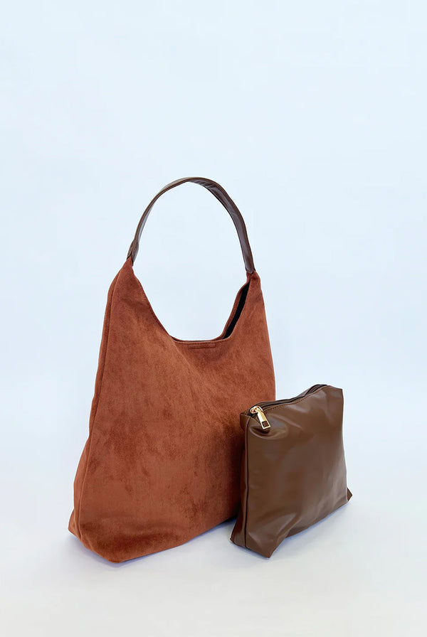 Goddiva Suede Hobo Shoulder Bag In Tan By SVNX