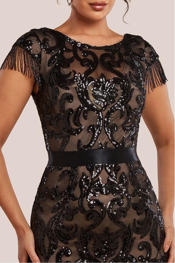 Goddiva Tassel Split Maxi Dress - Black By Goddiva