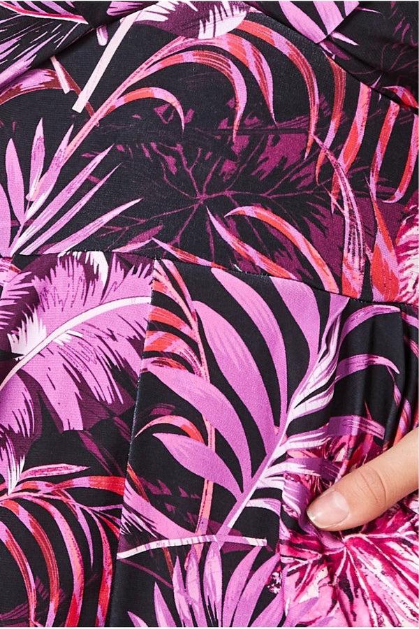 Goddiva Tropical Print Jumpsuit - Purple By Goddiva