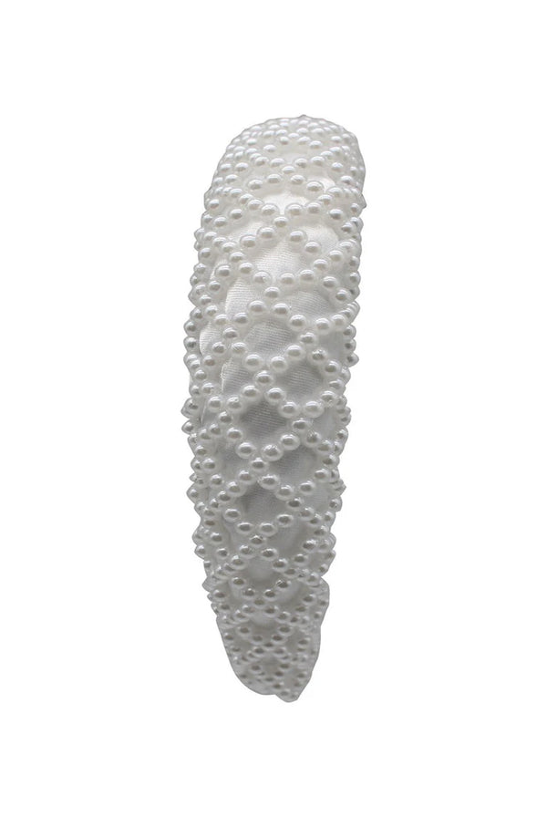 Goddiva White Pearl Lattice Style Headband By SVNX