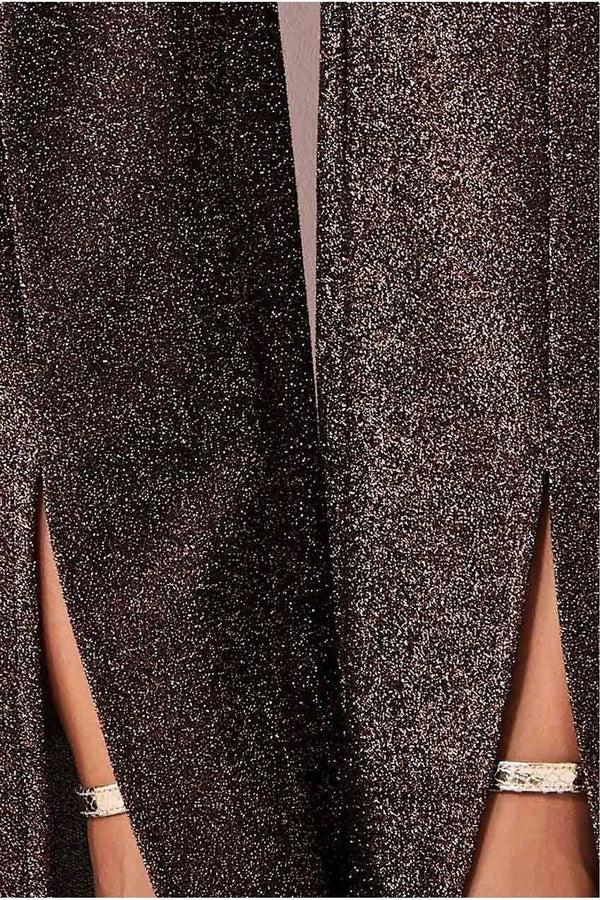 Goddiva Wide Leg Lurex Trouser - Bronze By Goddiva