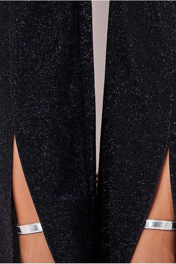 Goddiva Wide Leg Lurex Trouser - Navy By Goddiva