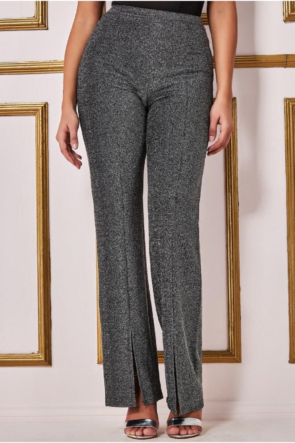 goddiva Wide Leg Lurex Trouser - Silver by Goddiva