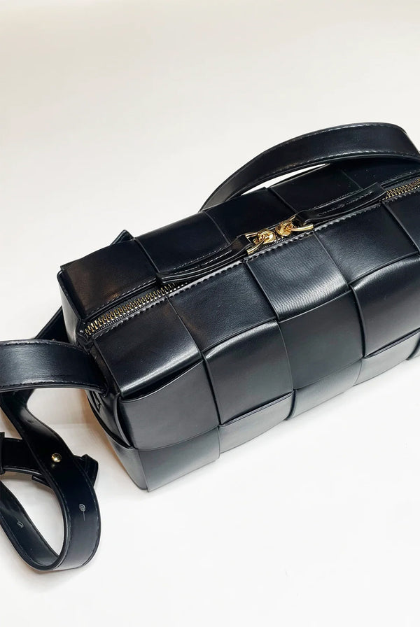 Goddiva Woven PU Shoulder Bag In Black By SVNX