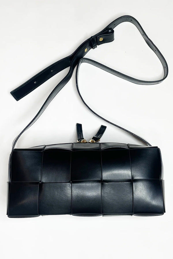 Goddiva Woven PU Shoulder Bag In Black By SVNX