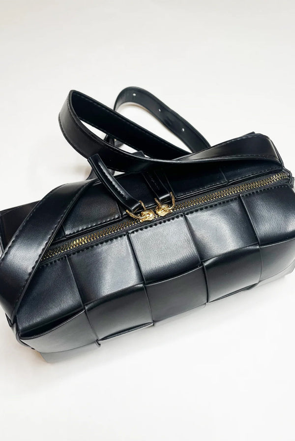 Goddiva Woven PU Shoulder Bag In Black By SVNX