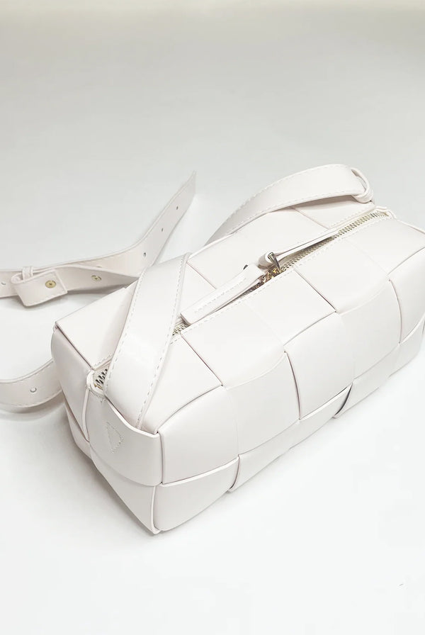 Goddiva Woven PU Shoulder Bag In Cream By SVNX