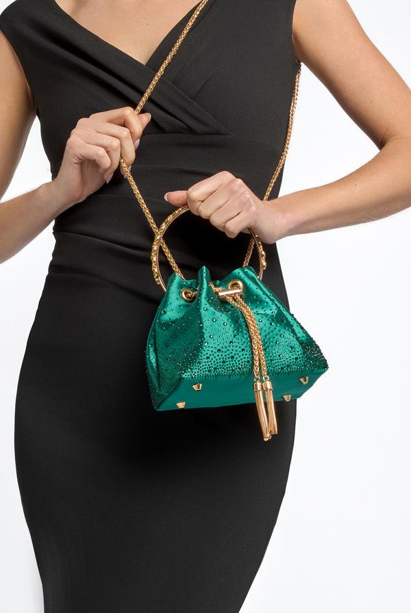 Goddiva Green Embellished Top Handle Evening Bag By Aftershock London