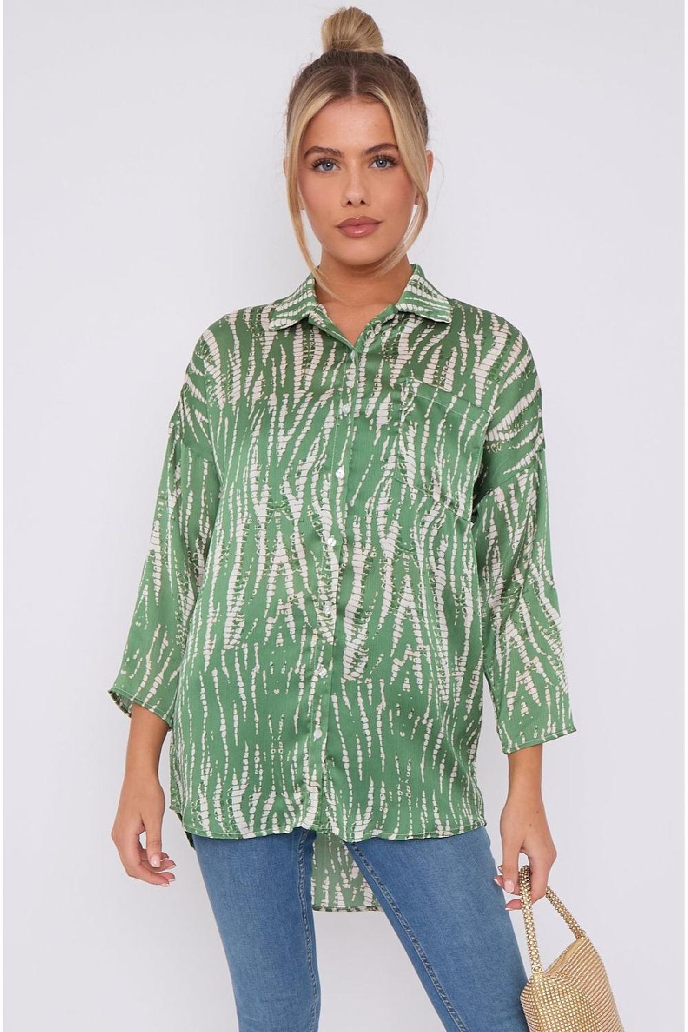 goddiva Green Tie Dye Print Satin Oversized Shirt by LOVE SUNSHINE