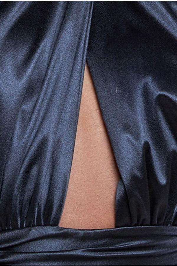 Goddiva Halter Neck Front Split Satin Maxi Dress - Black By Goddiva