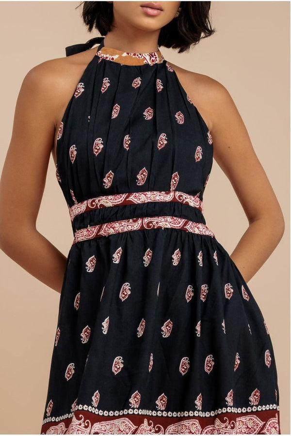Goddiva Halter Neck Printed Midi Dress - Black By City Goddess