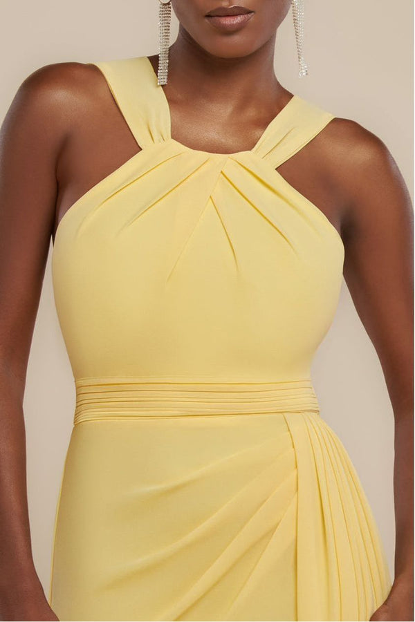 Goddiva Halterneck Thigh Split Chiffon Maxi Dress - Lemon By Goddiva