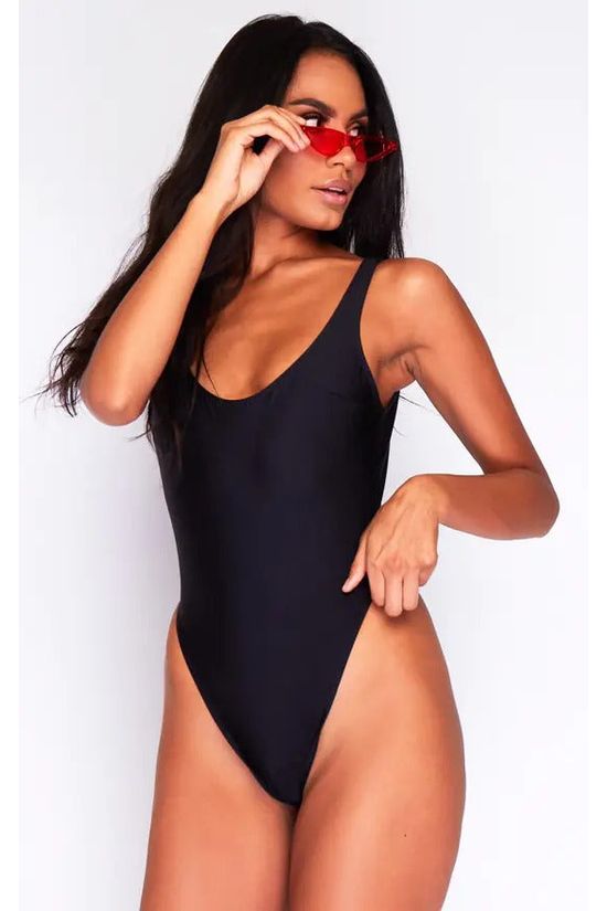 Goddiva High Leg Brazilian Swimsuit In Black By Maribela
