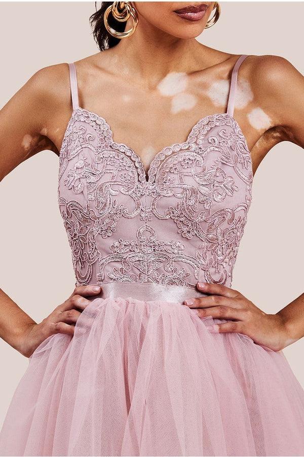 Goddiva High Low Tulle Mini With Lace Bodice - Blush By Goddiva