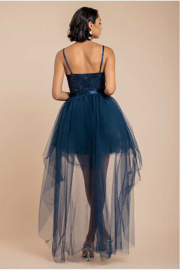 Goddiva High Low Tulle Mini With Lace Bodice - Navy By Goddiva