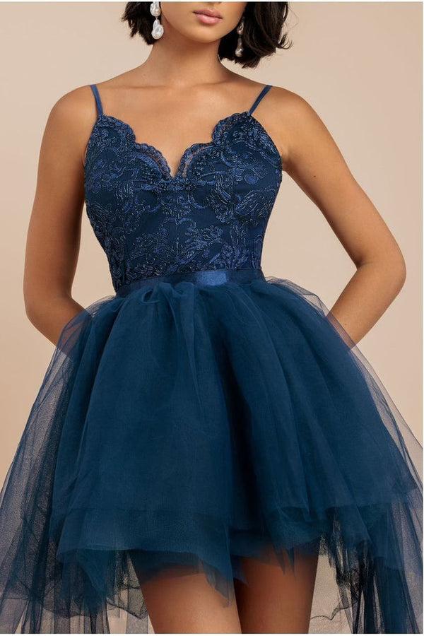 Goddiva High Low Tulle Mini With Lace Bodice - Navy By Goddiva