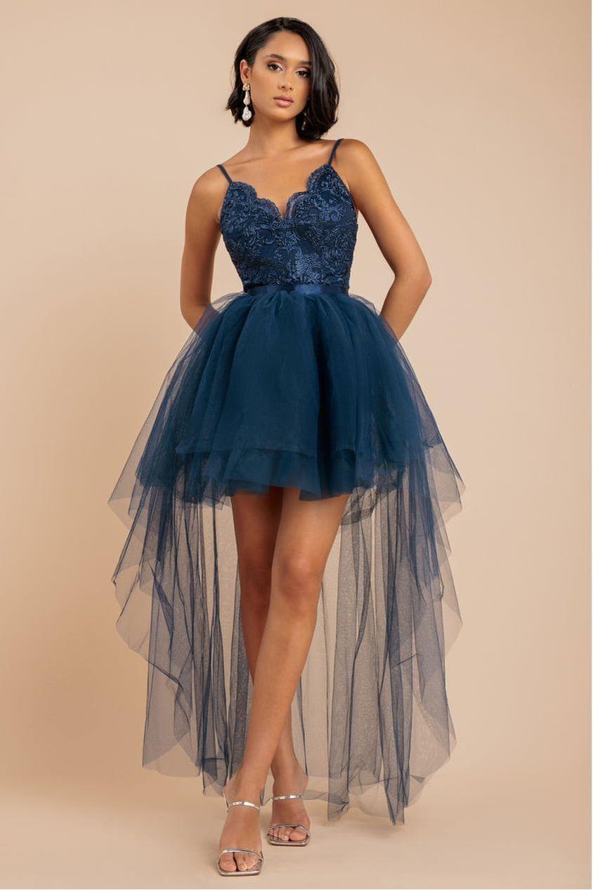 goddiva High Low Tulle Mini With Lace Bodice - Navy by Goddiva