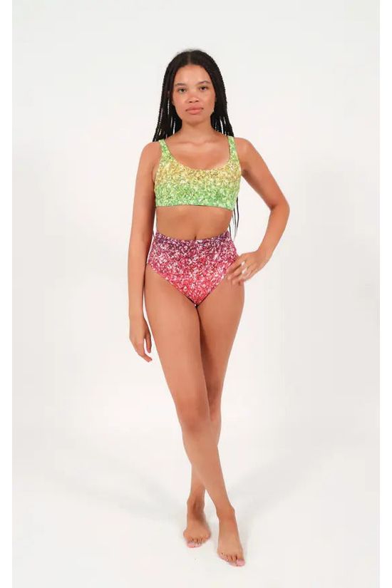 goddiva High Waist Bikini Bottoms In Rainbow Glitter Print by Maribela