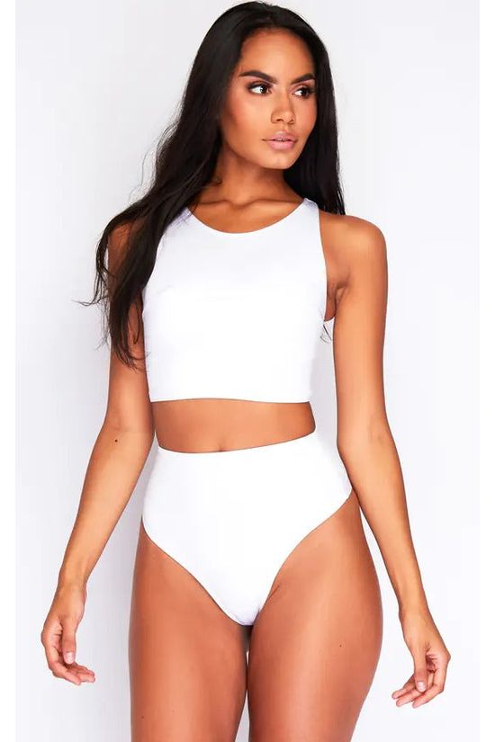 goddiva High Waist Thong Bikini Bottoms In White by Maribela