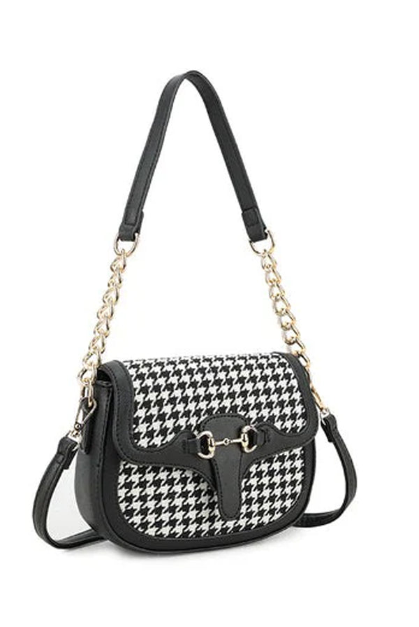 Goddiva Houndstooth Shoulder Bag In Black & White By SVNX