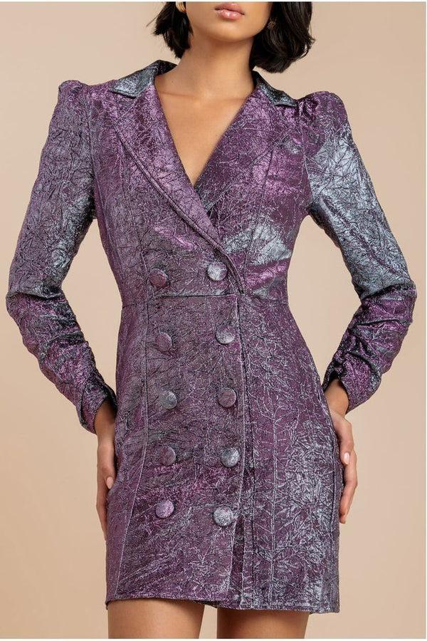 Goddiva Iridescent Foil Print Blazer Mini Dress - Silver By Goddiva