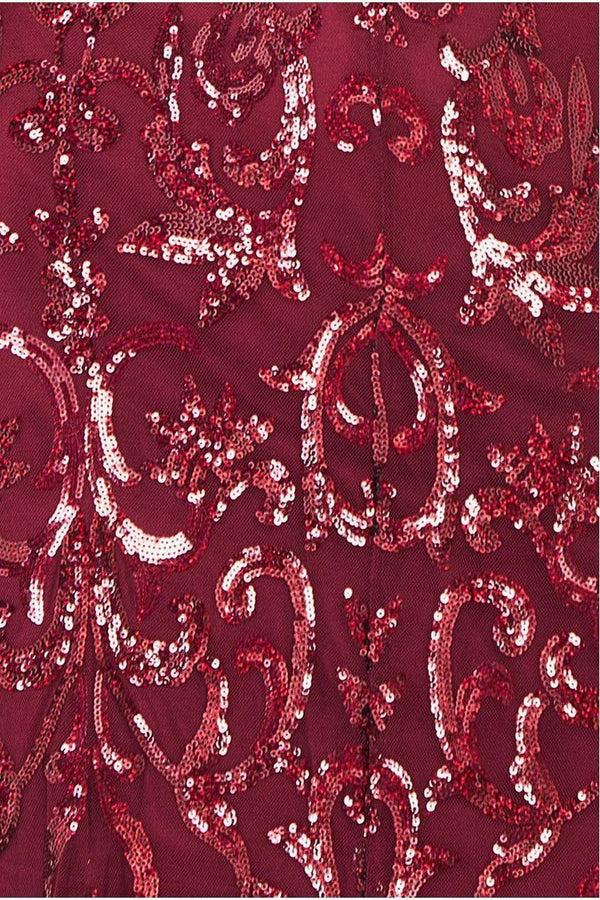 Goddiva Iridescent Sequin Maxi With Front Split - Burgundy By Goddiva