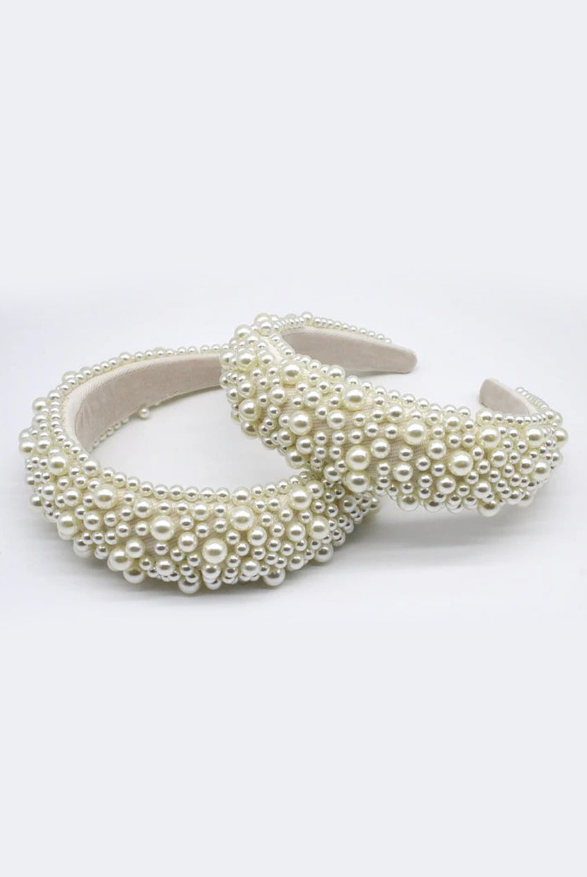 goddiva Ivory Mix Pearl Embellished Headband by SVNX
