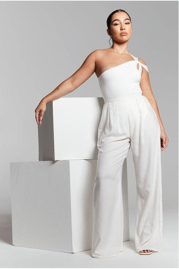 Goddiva Ivory One Shoulder Knot Bodysuit By InFlair