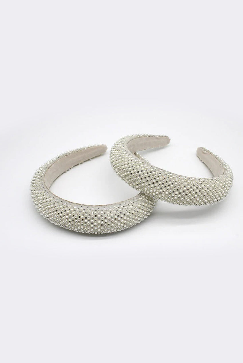 goddiva Ivory Pearls And Rhinestone Headband by SVNX