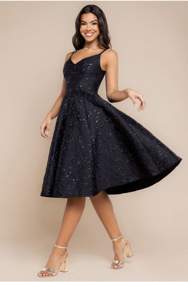 Goddiva Jacquard Sleeveless A-line Midi Dress - Black By Goddiva