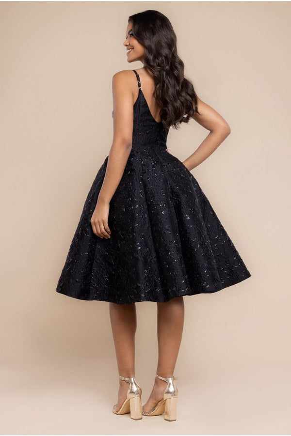 Goddiva Jacquard Sleeveless A-line Midi Dress - Black By Goddiva