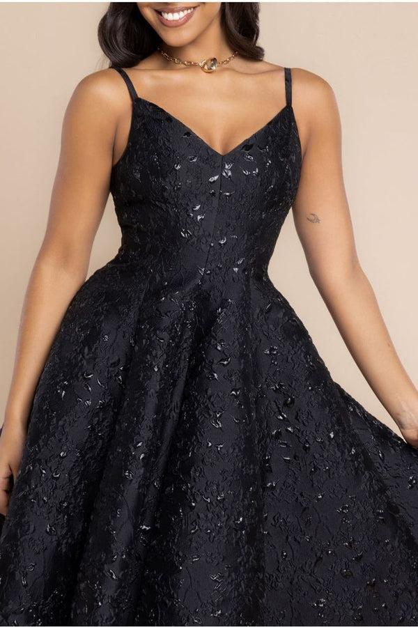 Goddiva Jacquard Sleeveless A-line Midi Dress - Black By Goddiva