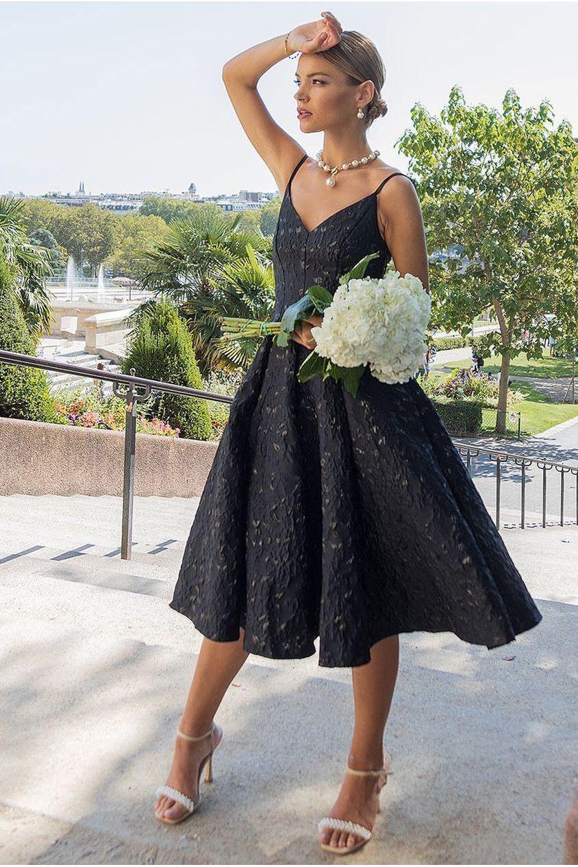 goddiva Jacquard Sleeveless A-line Midi Dress - Black by Goddiva