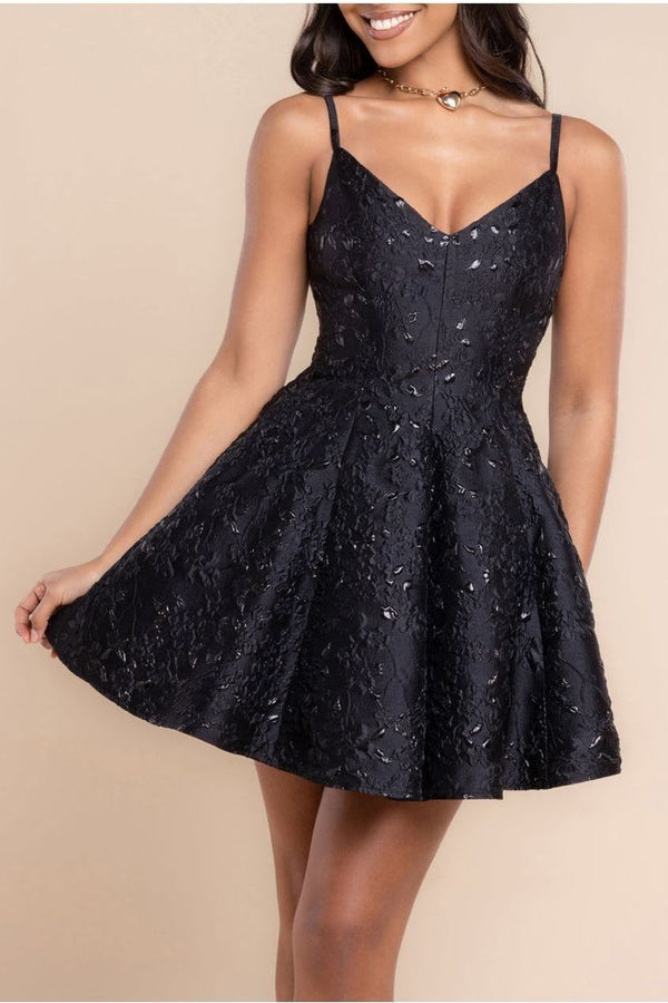 Goddiva Jacquard Sleeveless A-line Mini Dress - Black By Goddiva