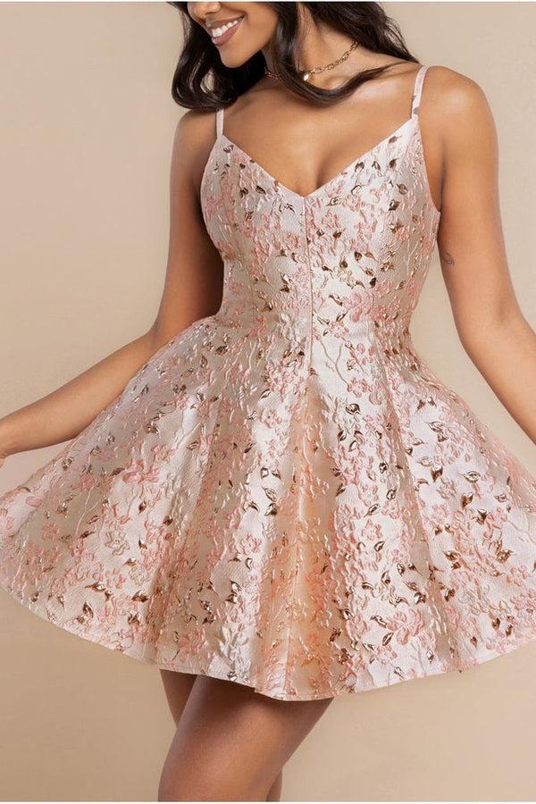 Goddiva Jacquard Sleeveless A-line Mini Dress - Blush Pink By Goddiva