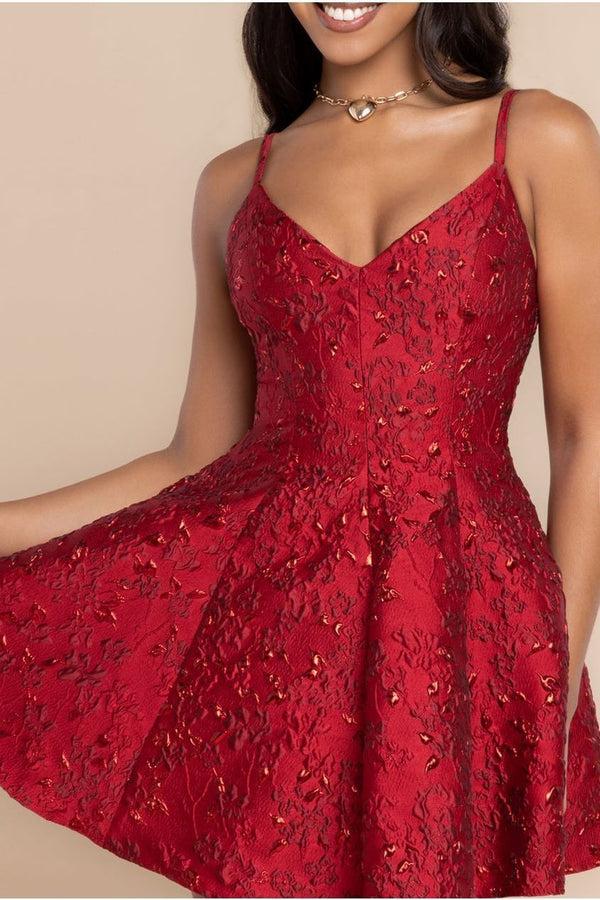 Goddiva Jacquard Sleeveless A-line Mini Dress - Red By Goddiva
