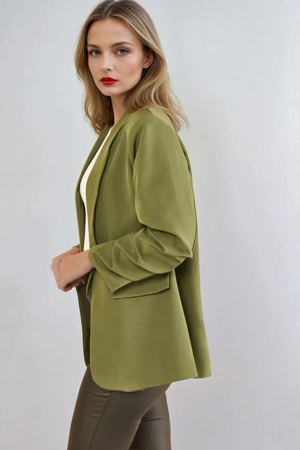 Goddiva Khaki Blazer With Ruched Sleeves By Aftershock London
