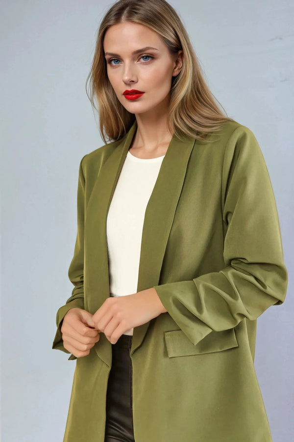 Goddiva Khaki Blazer With Ruched Sleeves By Aftershock London