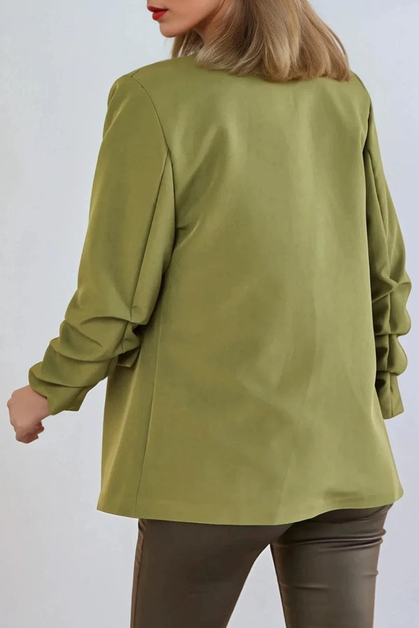 Goddiva Khaki Blazer With Ruched Sleeves By Aftershock London