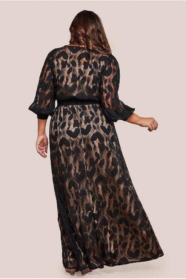 Goddiva Lace Front Split Long Sleeve Maxi Dress - Black By Goddiva Plus