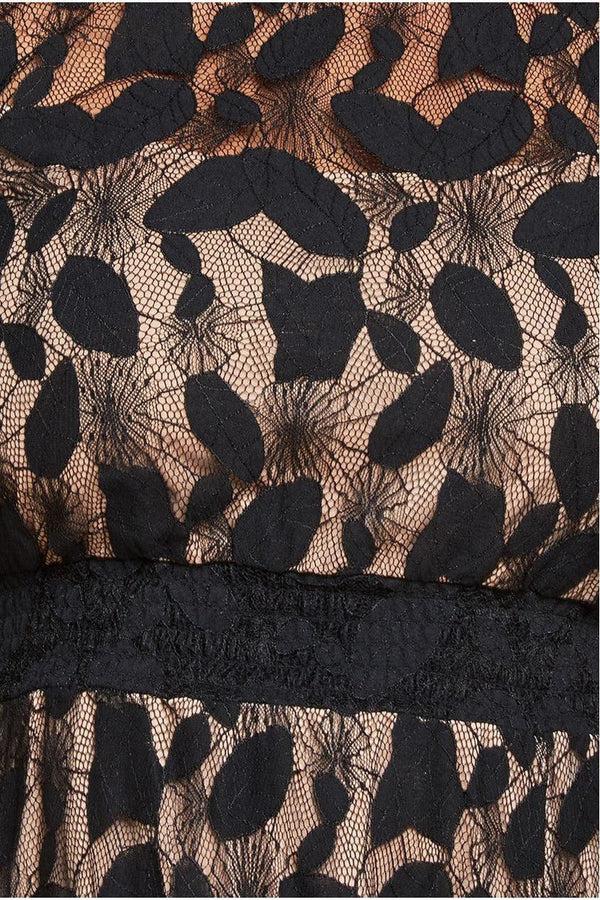 Goddiva Lace Front Split Long Sleeve Maxi Dress - Black By Goddiva Plus