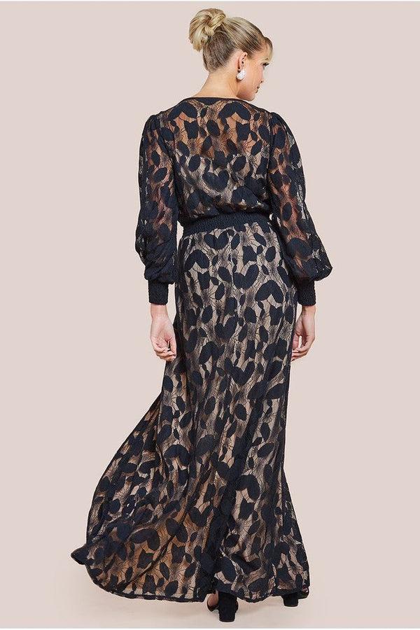 Goddiva Lace Front Split Long Sleeve Maxi Dress - Black By Goddiva