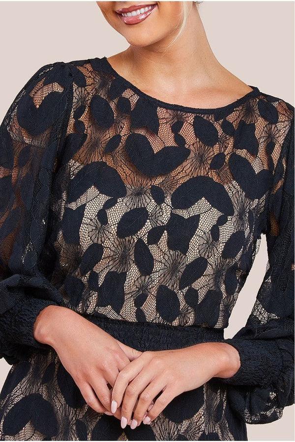 Goddiva Lace Front Split Long Sleeve Maxi Dress - Black By Goddiva