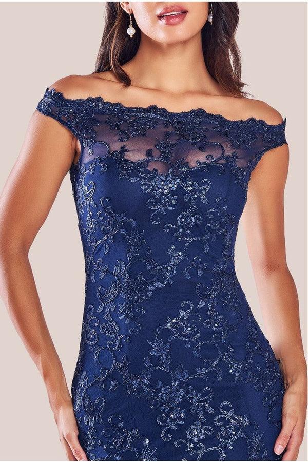 Goddiva Lace Scallop Edge Mermaid Maxi Dress - Navy By Goddiva