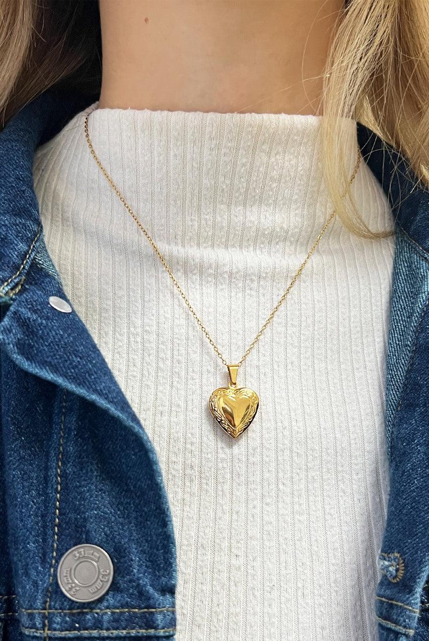 goddiva Large Heart Locket Necklace In Gold by SVNX