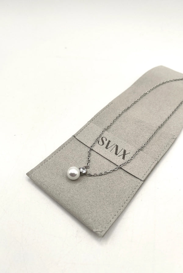 Goddiva Large Pearl Diamante Necklace In Silver By SVNX